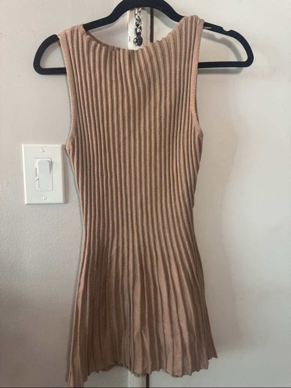 PrettyLittleThing Ribbed Sleeveless Mini Dress in Beige